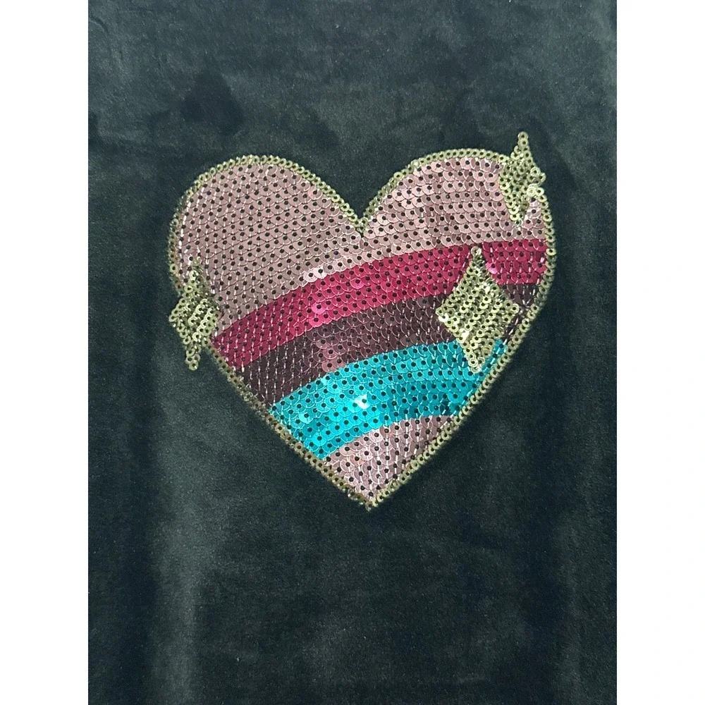 Young Hearts Girls Black Velour Heart Sequin 2 Pcs Size S